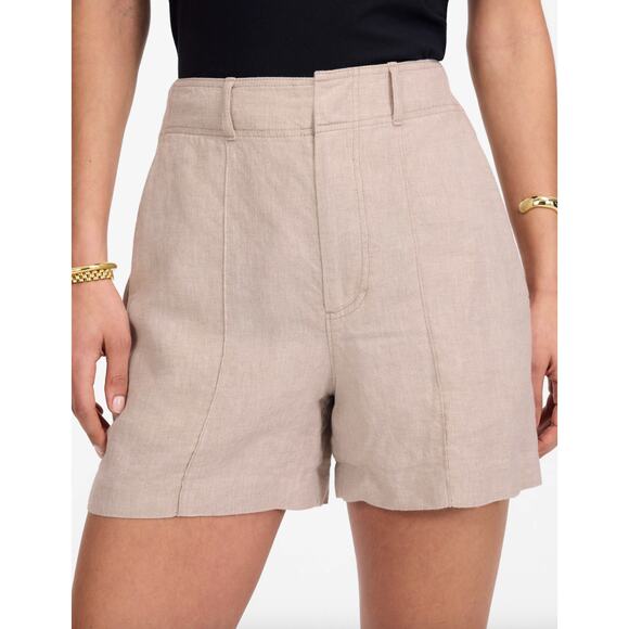Madewell Pintucked Shorts in 100% Linen Oat Beige High Rise Vacation US 12 NWT - Picture 5 of 13